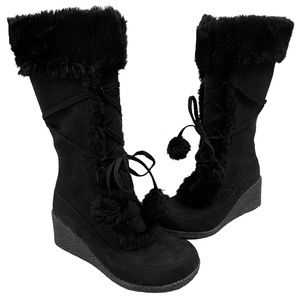 SO - Suede - Black Lace Up Faux Fur Winter Boots - Size 7.5